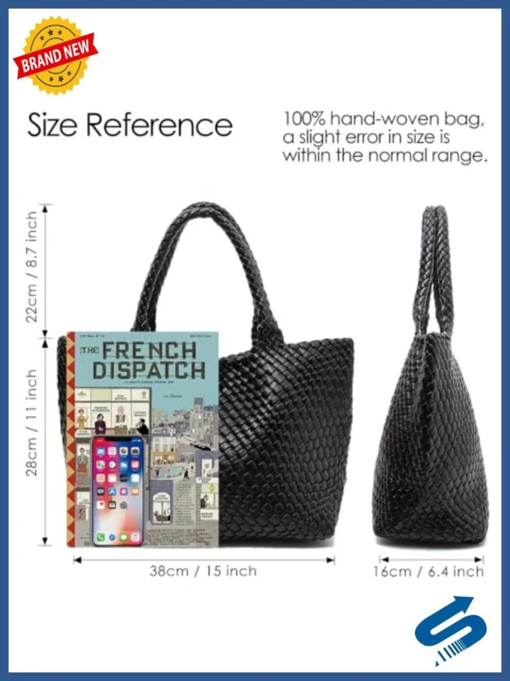 Handwoven Vegan Leather Tote Bag with Pouch Women Shoulder Purse
